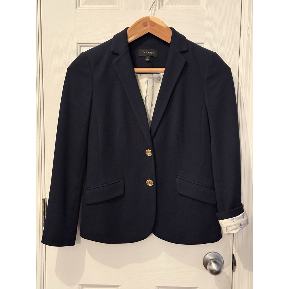 Talbots Navy Blazer Womens 6 Gold Button Preppy Jacket Classic Nautical Office